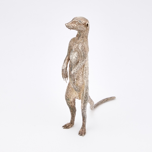 357 - PATRICK MAVROS: A SILVER MODEL OF A MEERKAT realistically cast standing, signed. 15cm high, 9.2 troy... 