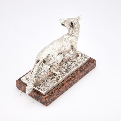 365 - A GEORGE V CAST SILVER MODEL OF A FOX by Walker & Hall, Sheffield 1921, realistically modelled o... 