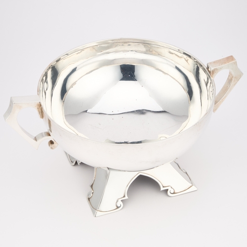 388 - A LARGE ART DECO SILVER TWO-HANDLED BOWL by Walker & Hall, Sheffield 1919, the circular bowl wit... 