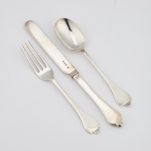 417 - A GEORGE V SILVER THREE-PIECE CHRISTENING SET by Harrods Ltd, London 1924, comprising a knife, fork ... 