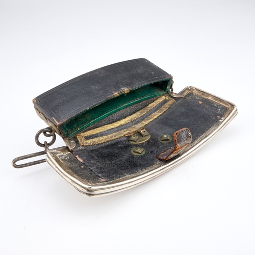 420 - A GEORGE V SILVER-MOUNTED DISPATCH POUCH by Joseph Jennens & Co, Birmingham 1911, of slightly cu... 