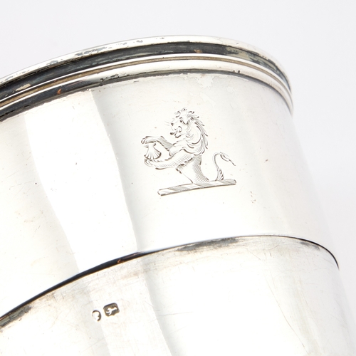 432 - A VICTORIAN SILVER COLLAPSIBLE BEAKER by Thomas Johnson I, London 1855, of plain tapering cylindrica... 