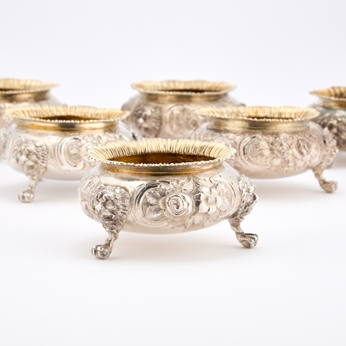 455 - A SET OF SIX VICTORIAN SILVER SALTS by Daniel & Charles Houle, London 1858 and 1860, of large pr... 