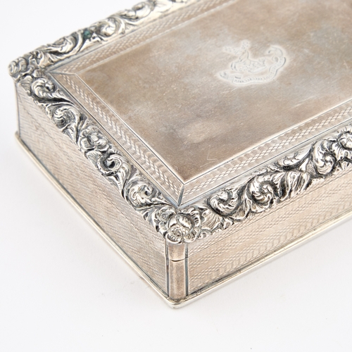 466 - A WILLIAM IV SILVER SNUFF BOX by Joseph Willmore, London 1832, rectangular, the hinged cover applied... 