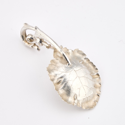 468 - A VICTORIAN NATURALISTIC SILVER CADDY SPOON by George Unite, Birmingham 1850, the leaf-form bowl wit... 