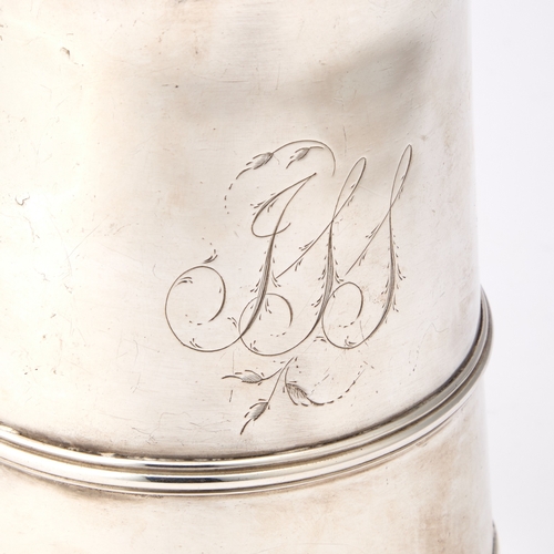 492 - A GEORGE III SILVER OVERSIZED MUG by Peter & Ann Bateman, London 1792, of tapering cylindrical f... 