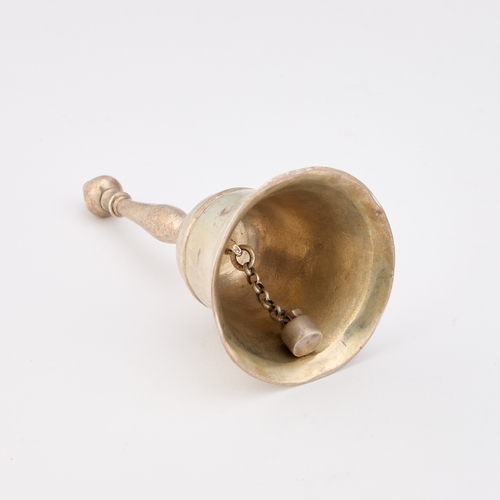 499 - A GEORGIAN CAST SILVER TABLE BELL marks indistinct, engraved with a coronet and monogram. 11cm high,... 