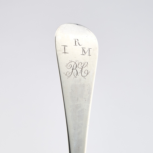 519 - A GEORGE II SILVER BASTING SPOON by Edward Pocock, London 1730, Hanoverian pattern, engraved with in... 