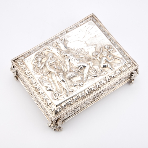 523 - A CHARLES II SILVER TOILET BOX by Robert Cooper, London 1676, oblong form on four winged cherub and ... 