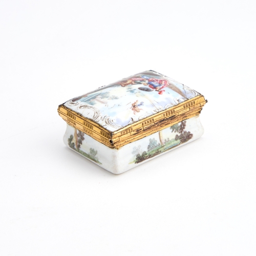 534 - A SOUTH STAFFORDSHIRE ENAMEL SNUFF BOX, CIRCA 1760-70 rectangular with waisted sides, the hinged cov... 