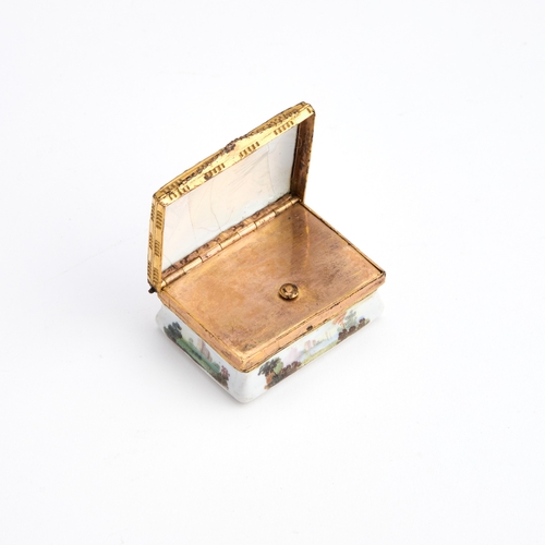 534 - A SOUTH STAFFORDSHIRE ENAMEL SNUFF BOX, CIRCA 1760-70 rectangular with waisted sides, the hinged cov... 