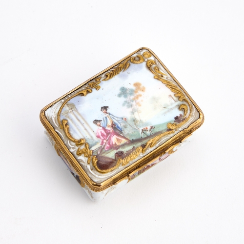 535 - A BIRMINGHAM OR SOUTH STAFFORDSHIRE ENAMEL SNUFF BOX, CIRCA 1760-70 rectangular with waisted sides, ... 