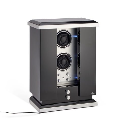 545 - A RAPPORT LUMINA DOUBLE WATCH WINDER CABINET black and silver case, with smoked glass retractable do... 