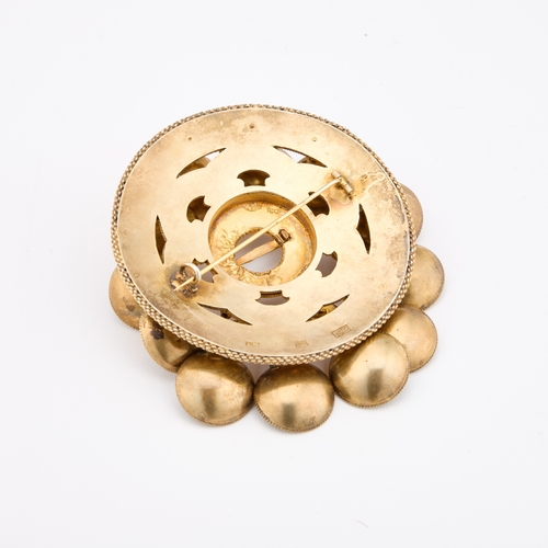 583 - A LARGE 19TH CENTURY NORWEGIAN SILVER-GILT SOLJE BROOCH maker LM, 1843, of traditional design. 8cm d... 