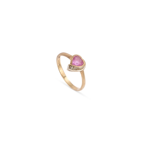 627 - A 9 CARAT GOLD PINK SAPPHIRE AND DIAMOND RING a heart-cut pink sapphire accented with a tiny diamond... 