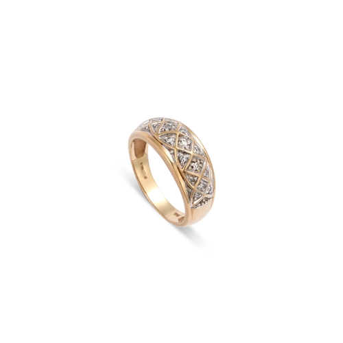 632 - A 9 CARAT GOLD DIAMOND RING the lattice front inset with eight-cut diamonds, hallmarked import Sheff... 