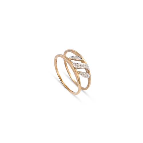 643 - A 9 CARAT GOLD DIAMOND RING a split band tied by three eight-cut diamond set scrolls, hallmarked Bir... 