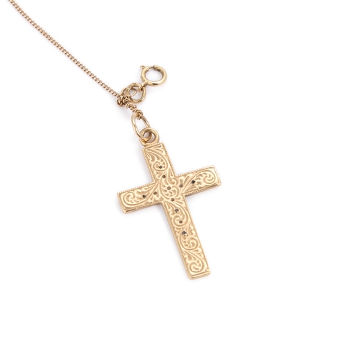 651 - A 9 CARAT GOLD SAPPHIRE AND DIAMOND CROSS PENDANT ON CHAIN set throughout with round-cut sapphires a... 