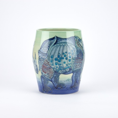 73 - SALLY TUFFIN FOR DENNIS CHINA WORKS, A 'RHINOCEROS' PATTERN VASE tubelined and hand-painted with two... 