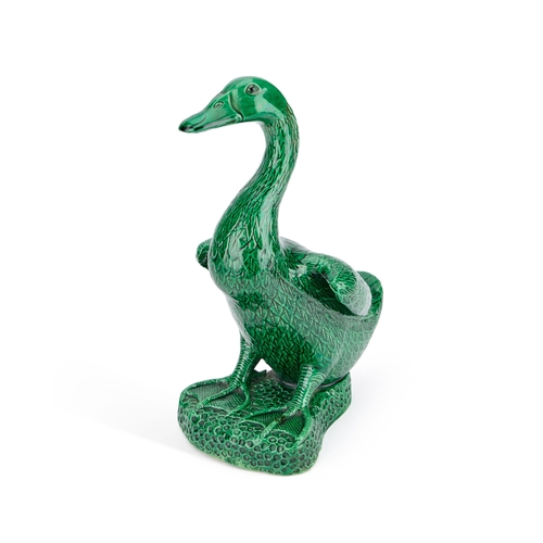 84 - A CHINESE GREEN-GLAZED MODEL OF A DUCK 24cm high