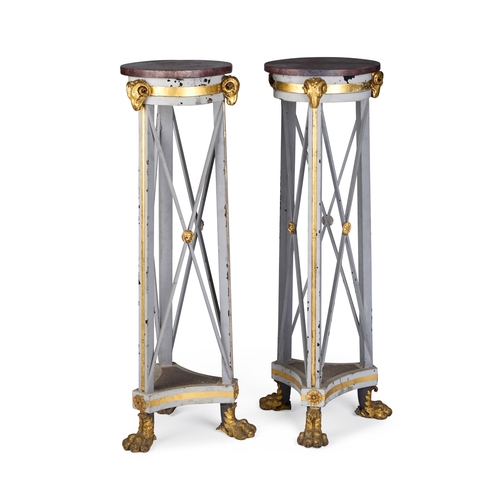 963 - A PAIR OF REGENCY STYLE PAINTED AND PARCEL-GILT WOODEN JARDINIÈRE STANDS 20TH CENTURY each with an i... 