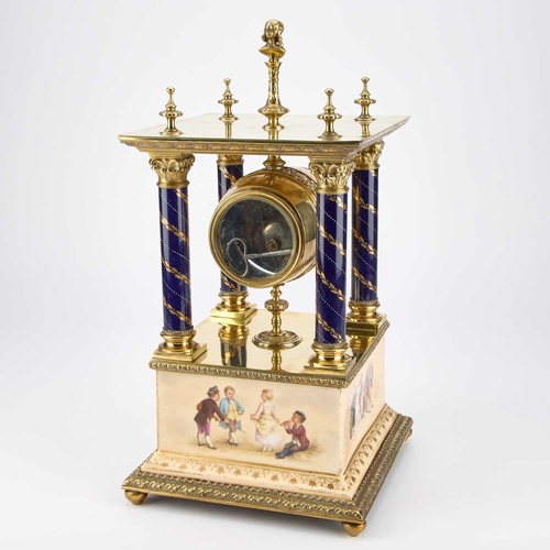 107 - A CONTINENTAL BRASS-MOUNTED PORCELAIN PORTICO CLOCK LATE 19TH/ EARLY 20TH CENTURY, IN THE VIENNA STY... 