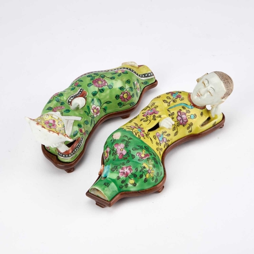 171 - A PAIR OF CHINESE PORCELAIN WALL FIGURES JIAQING, CIRCA 1820 each figure charmingly modelled with th... 