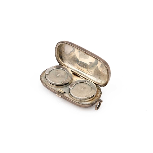 419 - A GEORGE V SILVER DOUBLE SOVEREIGN CASE by Henry Williamson Ltd, Birmingham 1911, of elongated oval ... 