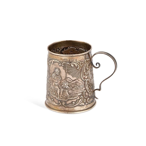 423 - AN EDWARDIAN SILVER NURSERY RHYME MUG by Levi & Salaman, Birmingham 1901, of tapering cylindrica... 