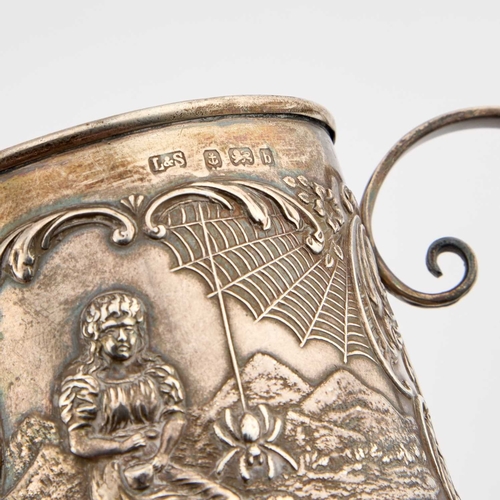 423 - AN EDWARDIAN SILVER NURSERY RHYME MUG by Levi & Salaman, Birmingham 1901, of tapering cylindrica... 