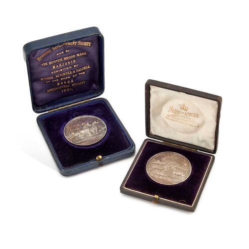 426 - GRANSDEN & DISTRICT AGRICULTURAL SOCIETY: TWO SILVER AWARD MEDALS one by J. Moore, c.1901. (2) Large... 