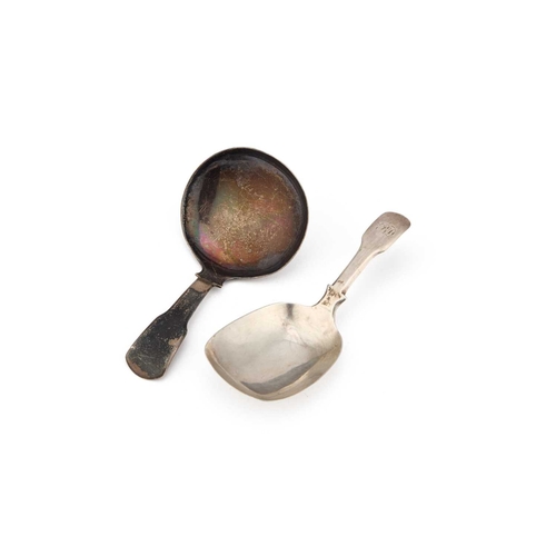 494 - TWO EARLY 19TH CENTURY SILVER CADDY SPOONS the first by Francis Powell, London 1833; the second poss... 