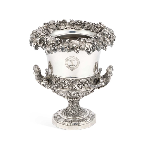 495 - A MAGNIFICENT GEORGE IV SILVER WINE COOLER by William Eley II, London 1824, of elegant campana form,... 