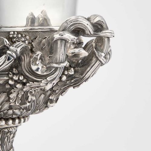 495 - A MAGNIFICENT GEORGE IV SILVER WINE COOLER by William Eley II, London 1824, of elegant campana form,... 