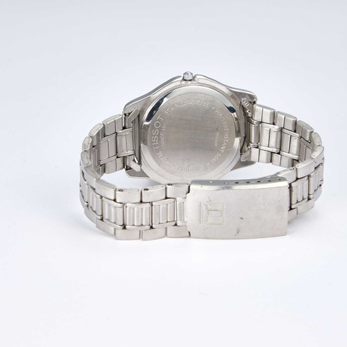 595 - A GENTS STEEL TISSOT BRACELET WATCH the circular white dial signed Tissot PR50, with dot/ Roman indi... 