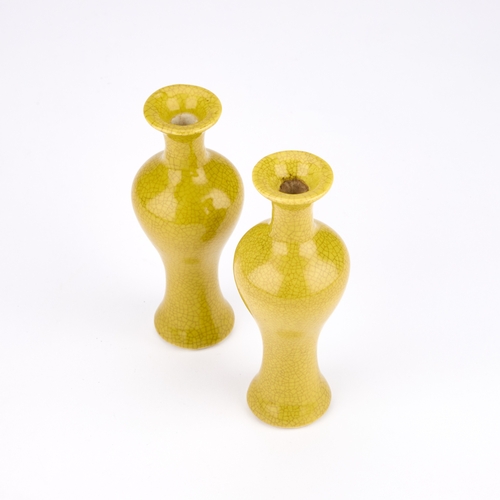 188 - A PAIR OF CHINESE YELLOW CRACKLE-GLAZE VASES (2) 13cm high