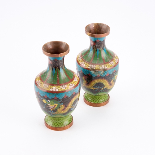 231 - A PAIR OF CHINESE CLOISONNE ENAMEL 'DRAGON' VASES EARLY 20TH CENTURY (2) 15.5cm high