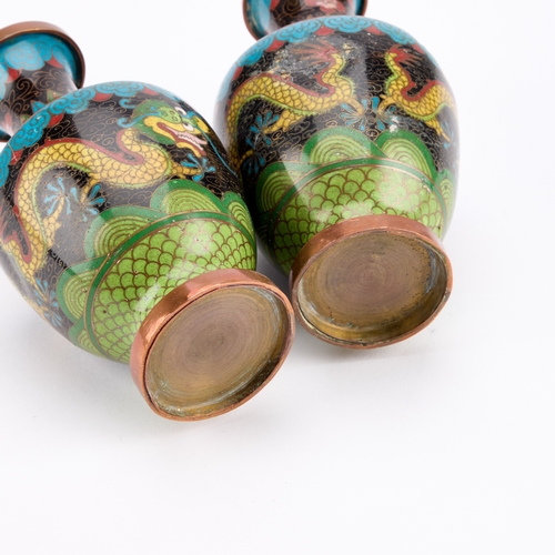 231 - A PAIR OF CHINESE CLOISONNE ENAMEL 'DRAGON' VASES EARLY 20TH CENTURY (2) 15.5cm high