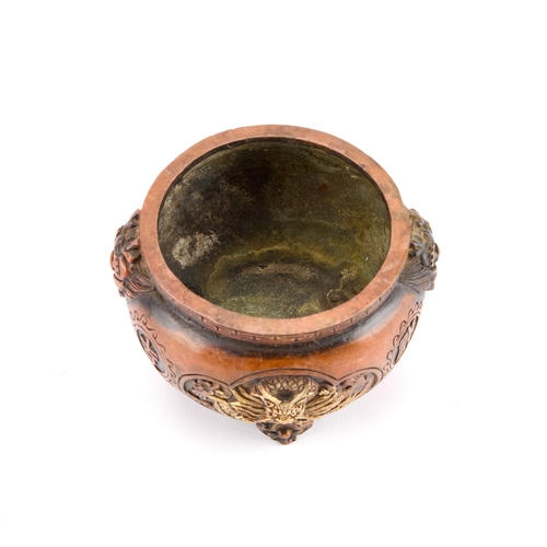 273 - A SMALL CHINESE PATINATED BRONZE CENSER 10cm diameter