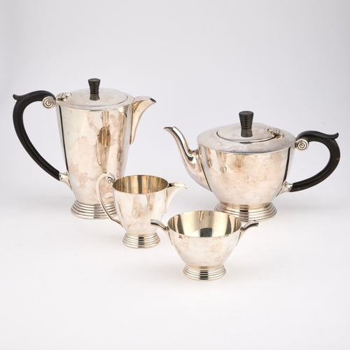 297 - AN ART DECO SILVER-PLATED FOUR-PIECE TEA SERVICE by James Dixon & Sons, comprising a teapot, hot... 