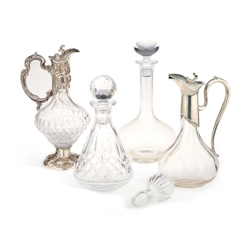 307 - A SILVER-MOUNTED GLASS CLARET JUG (a/f); together with a silver-plate mounted claret jug, two glass ... 