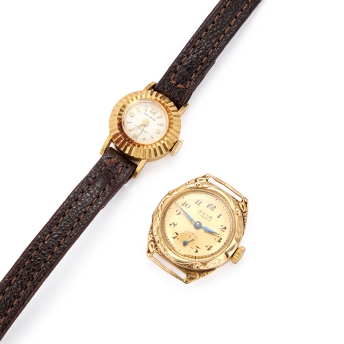 329 - AN AVIA 14 CARAT GOLD WATCH HEAD AND A CENTURION 18 CARAT GOLD CASED WATCH (2) First 23mm diameter, ... 