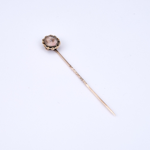 346 - A GEORGIAN LOVER'S EYE PORTRAIT MINIATURE STICK PIN the oval panel depicting the right eye of a lady... 