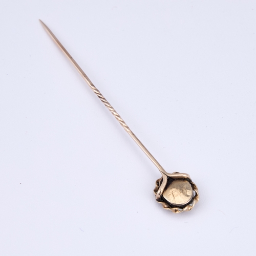 346 - A GEORGIAN LOVER'S EYE PORTRAIT MINIATURE STICK PIN the oval panel depicting the right eye of a lady... 