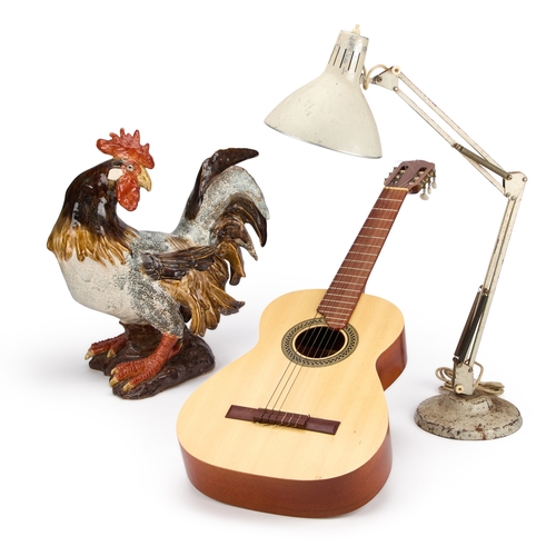 354 - A VINTAGE ANGLEPOISE LAMP TOGETHER WITH A LARGE MODELOF A COCK AND A GUITAR (3) 