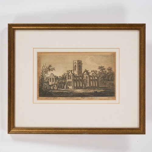 377 - EARLY 19TH CENTURY AND LATER THREE VIEWS OF YORKSHIRE, RIPON, FOUNTAINS ABBEY AND HARROGATE Prints, ... 