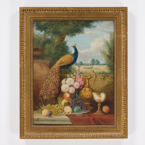 382 - W GIBBONS (19TH/20TH CENTURY) STILL LIFE INFRONT OF A GARDEN VIEW Signed and dated 1864
Oil on board... 