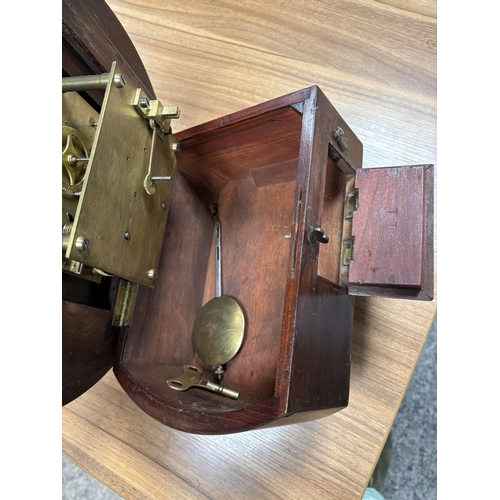 415 - A MAHOGANY SINGLE-FUSEE DIAL CLOCK SIGNED POTTS, LEEDS 9Â½-inch dial with Roman numerals. 34cm diame... 