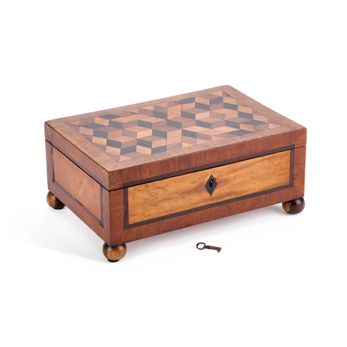 427 - A 19TH CENTURY SPECIMEN WOOD JEWELLERY BOX 30cm wide