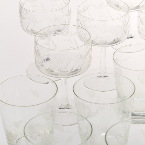 51 - A COLLECTION OF ETCHED AND CUT DRINKING GLASSES (Two trays)